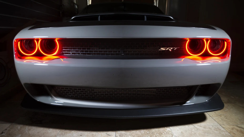 Dodge Challenger Headlight Bezel - ORACLE Lighting - Pre-Installed LED Halo - Red - `15-`23